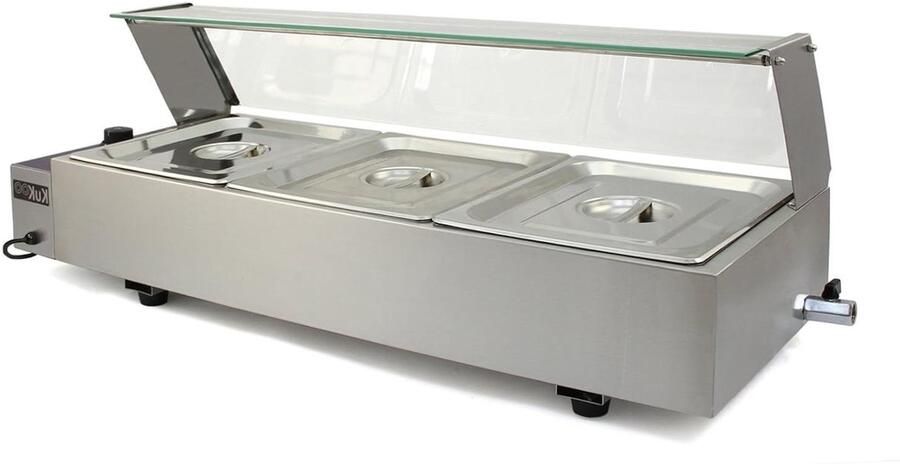 Voedselwarmer Bain-Marie Buffetwarmer Waterbad Warm Houden Inclusief 3 GN Inzetstukken 93 cm Breed Zilver