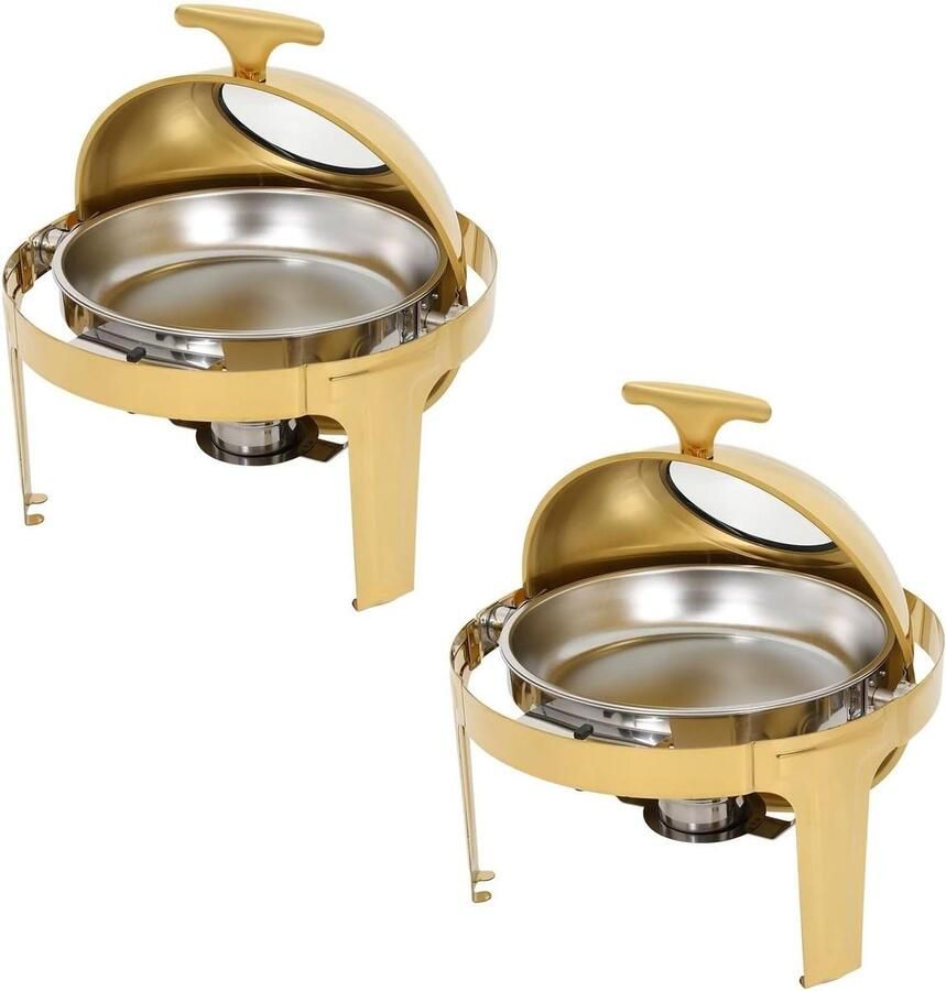 Voedselwarmer Buffet Chafing Dish Set Eten Warm Houden Roestvrij Staal 2 Stuks Goud