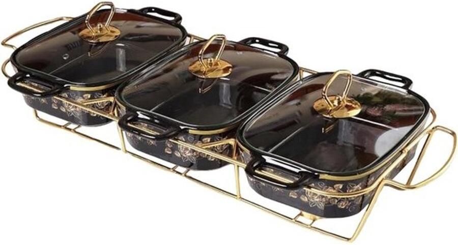 Voedselwarmer Buffet Chafing Dish Warme Maaltijden Serveren Keramisch Marmerlook 2 kg Zwart