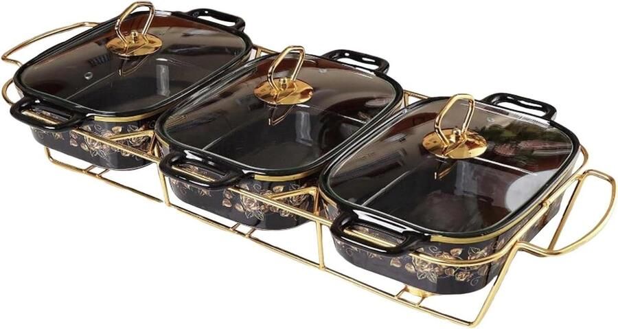 Voedselwarmer Buffet Chafing Dish Warme Maaltijden Serveren Keramisch Marmerlook 2 kg Zwart