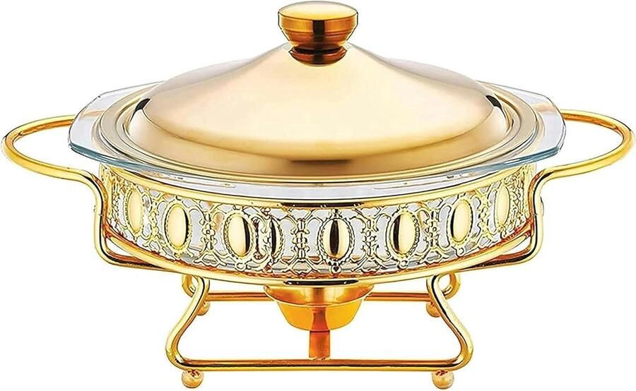 Voedselwarmer Buffet Schaafschotel Set Eten Warm Houden Gelijkmatige Warmte 2 Liter Capaciteit Zilver