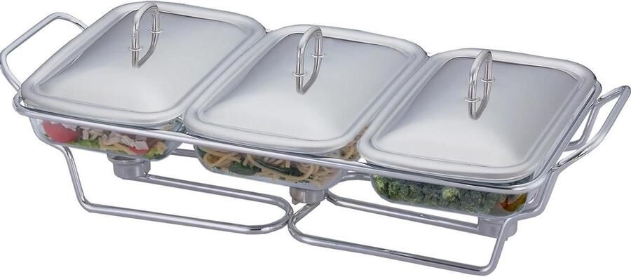 Voedselwarmer Buffet Serveerschaal Set Feestelijk Serveren Drie Delige 3x 1.5 QT Zilver