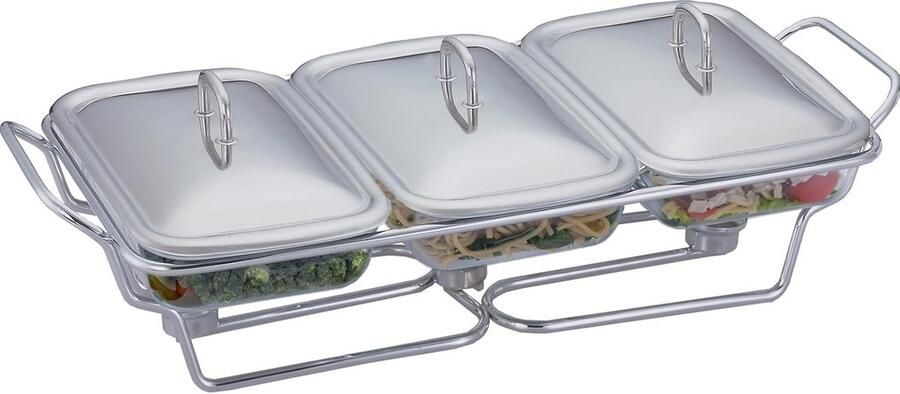 Voedselwarmer Buffet Set Serveerschaal Warmhouder Feestelijke Bijeenkomsten Drie Grote Secties 3x 1.5 QT Zilver