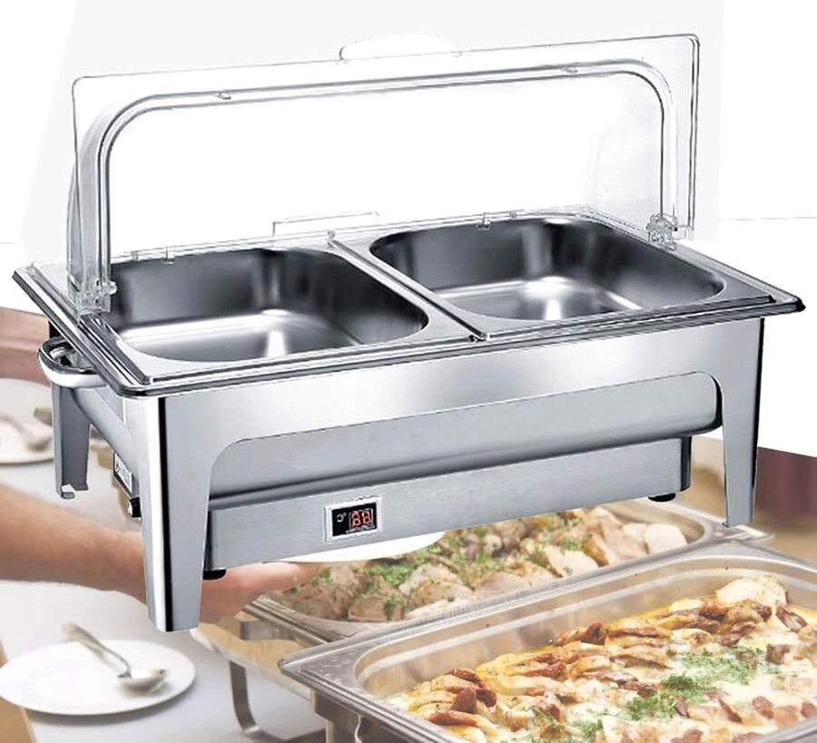 Voedselwarmer Buffet warmer Feesten en diners Instelbare temperatuur 9L inhoud Zilver