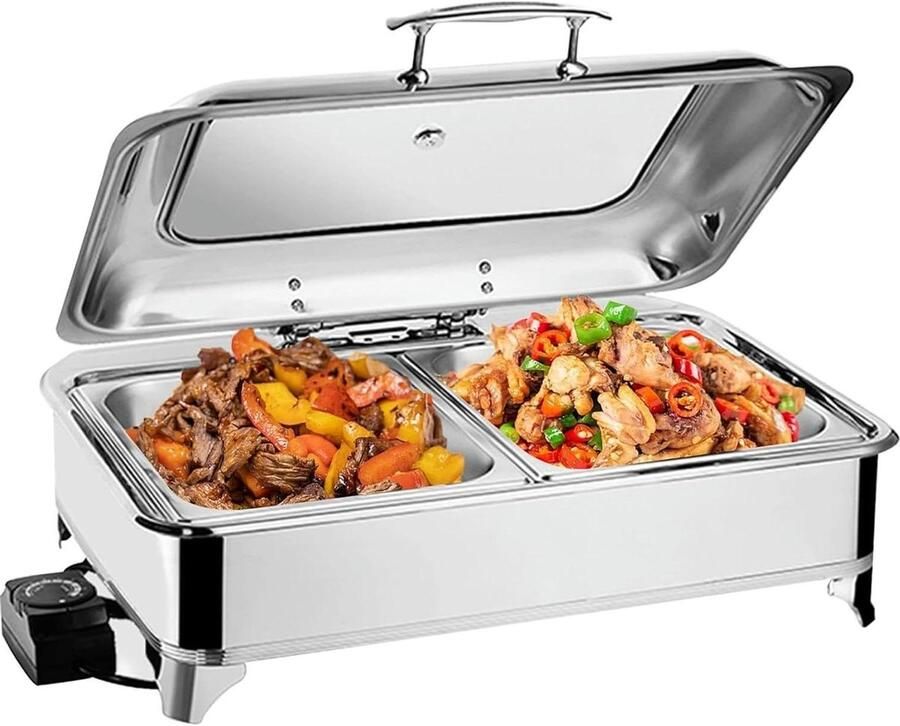 Voedselwarmer Buffet Warmhoudbak Feesten En Diners Temperatuurregeling 9 Liter Zilver