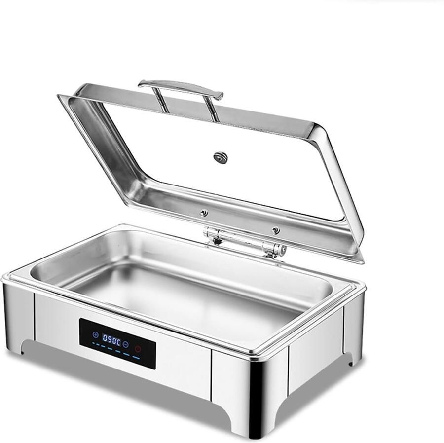 Voedselwarmer Buffet Warmhoudbak Serveer Gerechten Warm Houden Instelbare Temperatuur Rechthoekige Pan Zilverkleurig