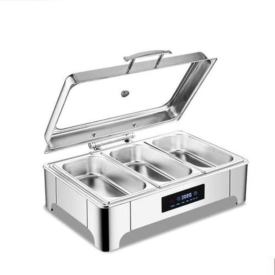 Voedselwarmer Buffet Warmhoudbak Serveerschaal Dineren Warm Houden Instelbare Temperatuurregeling Rechthoekig 13 Pans Zilver