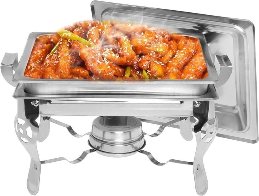 Voedselwarmer Buffet Warmhoudpan Bain Marie Buffet Serveren Opvouwbaar Roestvrij Staal 4.5 Liter Zilver