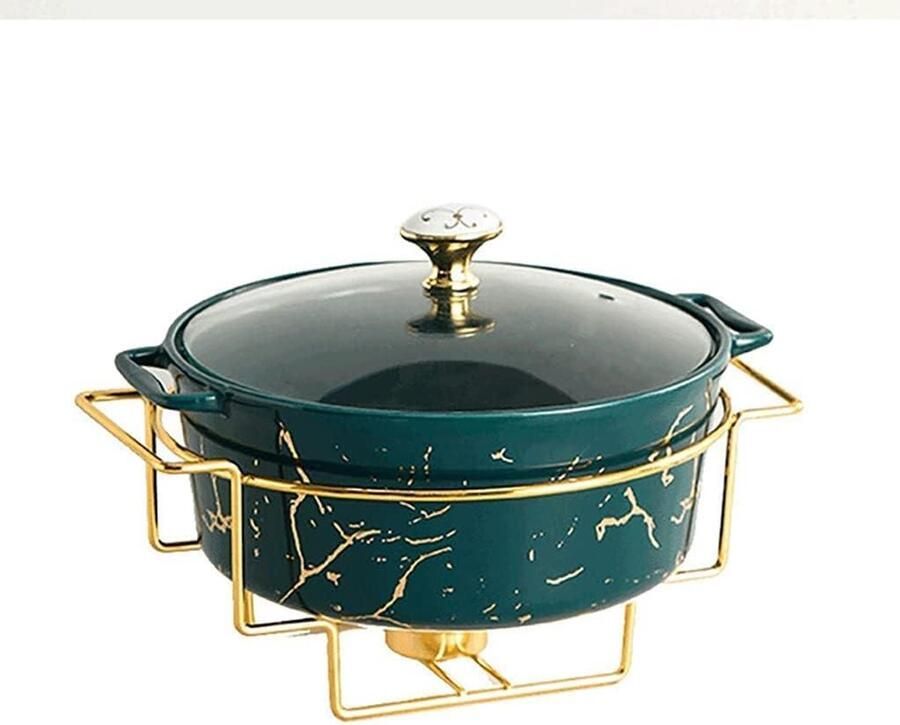 Voedselwarmer Buffet Warmhoudpan Feesten organiseren Keramiek marmerlook 275 cm Groen