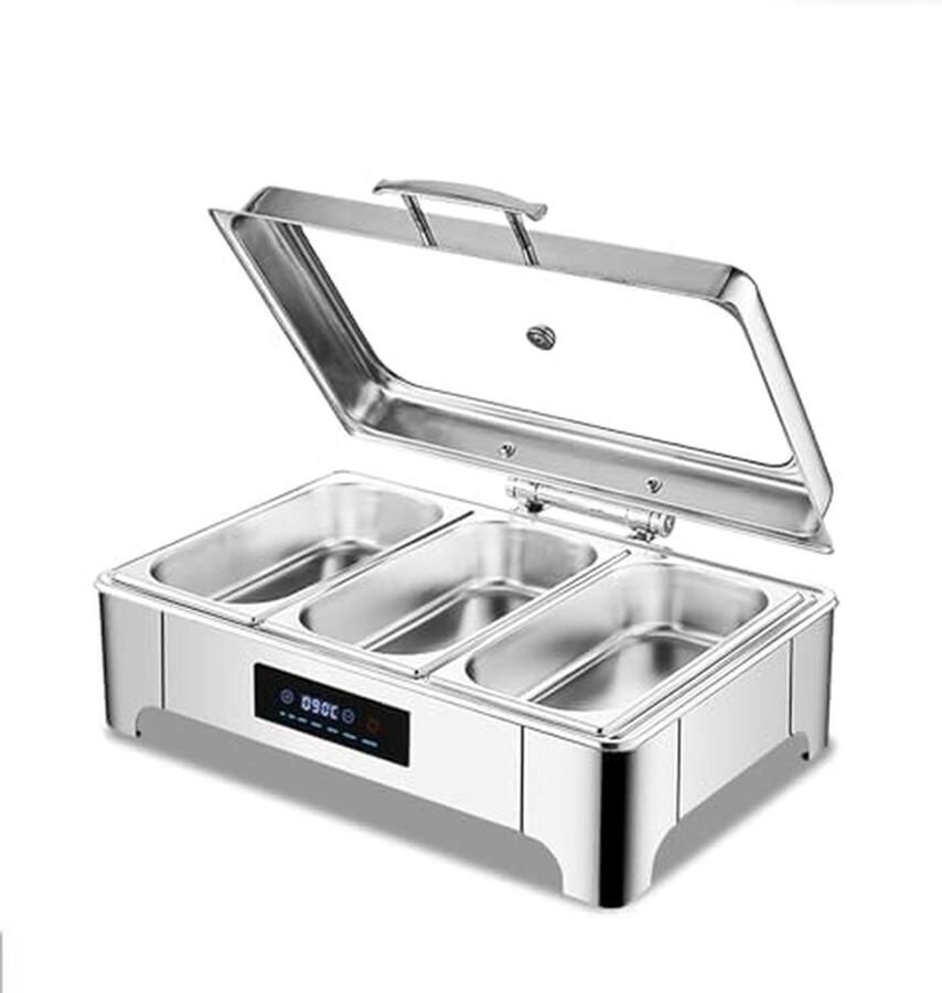 Voedselwarmer Buffet Warmhoudpan Serveer Buffet Warm Houden Instelbare Temperatuur Rechthoekig Zilver