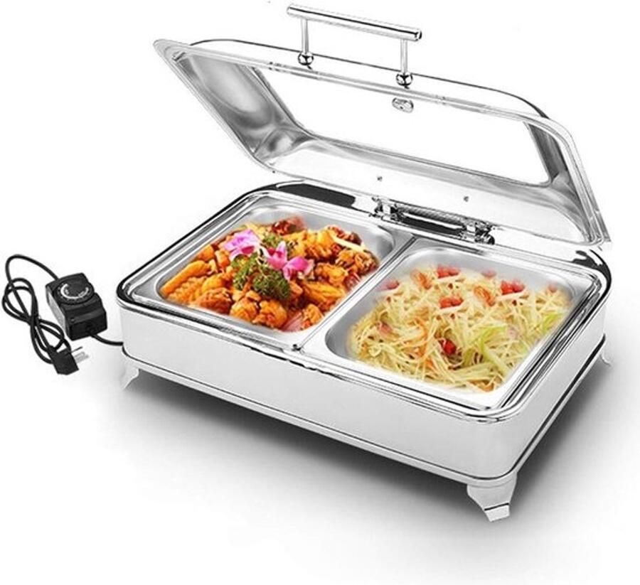 Voedselwarmer Buffet Warmhoudplaat Elektrisch Feesten Serveren Instelbare Temperatuur 9L Roestvrij Staal