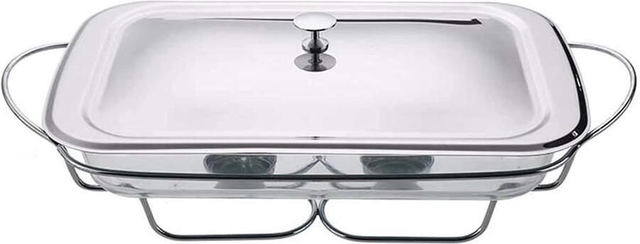 Voedselwarmer Buffet Warmhoudschaal Buffet Warm Houden Hittebestendig Glas 428x21x13 cm Zilver Goud