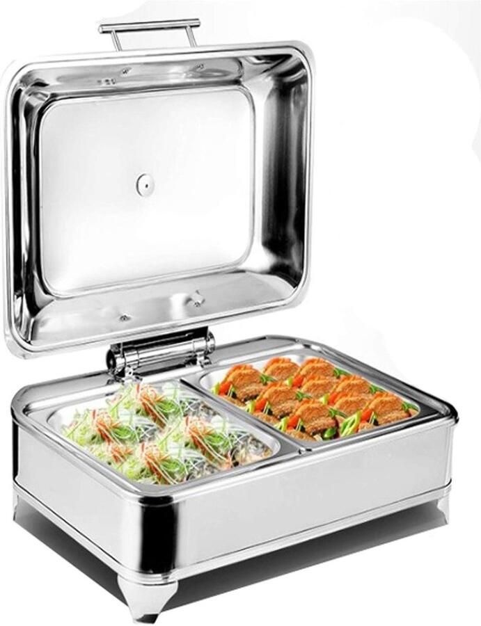 Voedselwarmer Buffet Warmhoudschaal Catering Eten Warm Houden Elektrisch Verwarmd 6L Inhoud Zilverkleurig