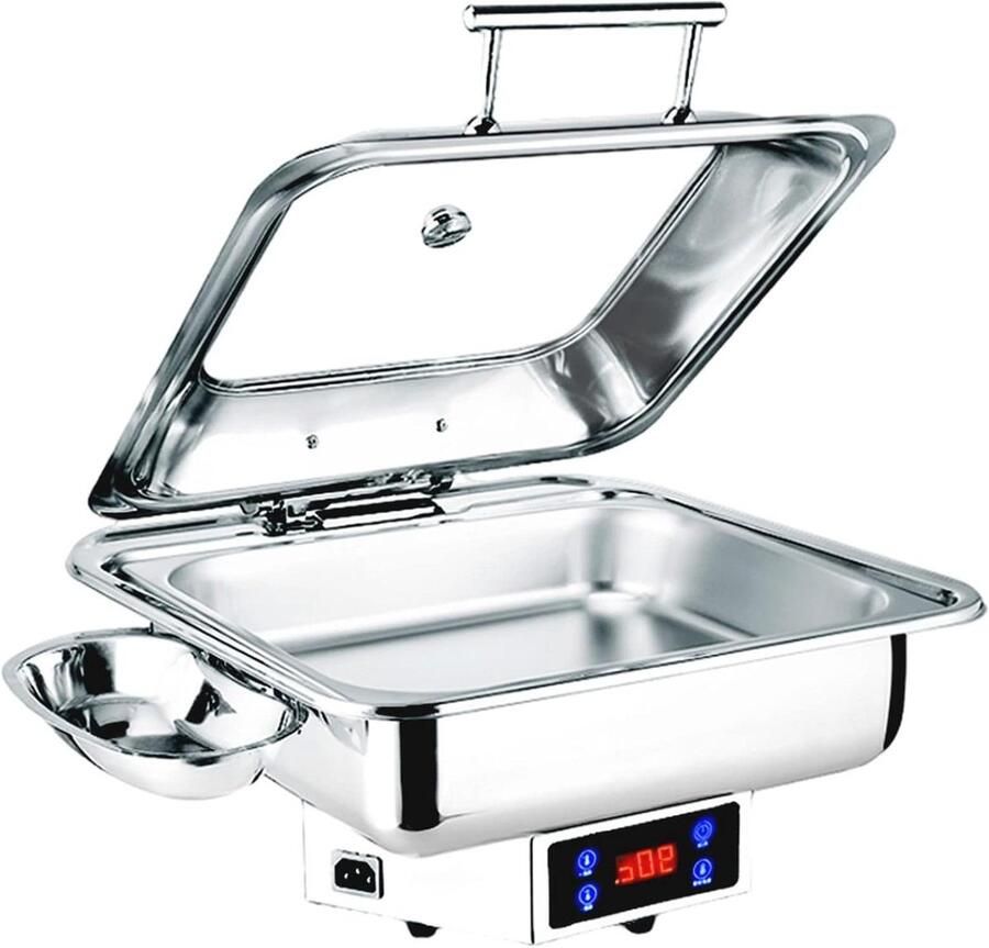 Voedselwarmer Buffet Warmhoudschaal Elektrisch Feesten Warmhouden Digitale Temperatuurweergave 6L Zilver