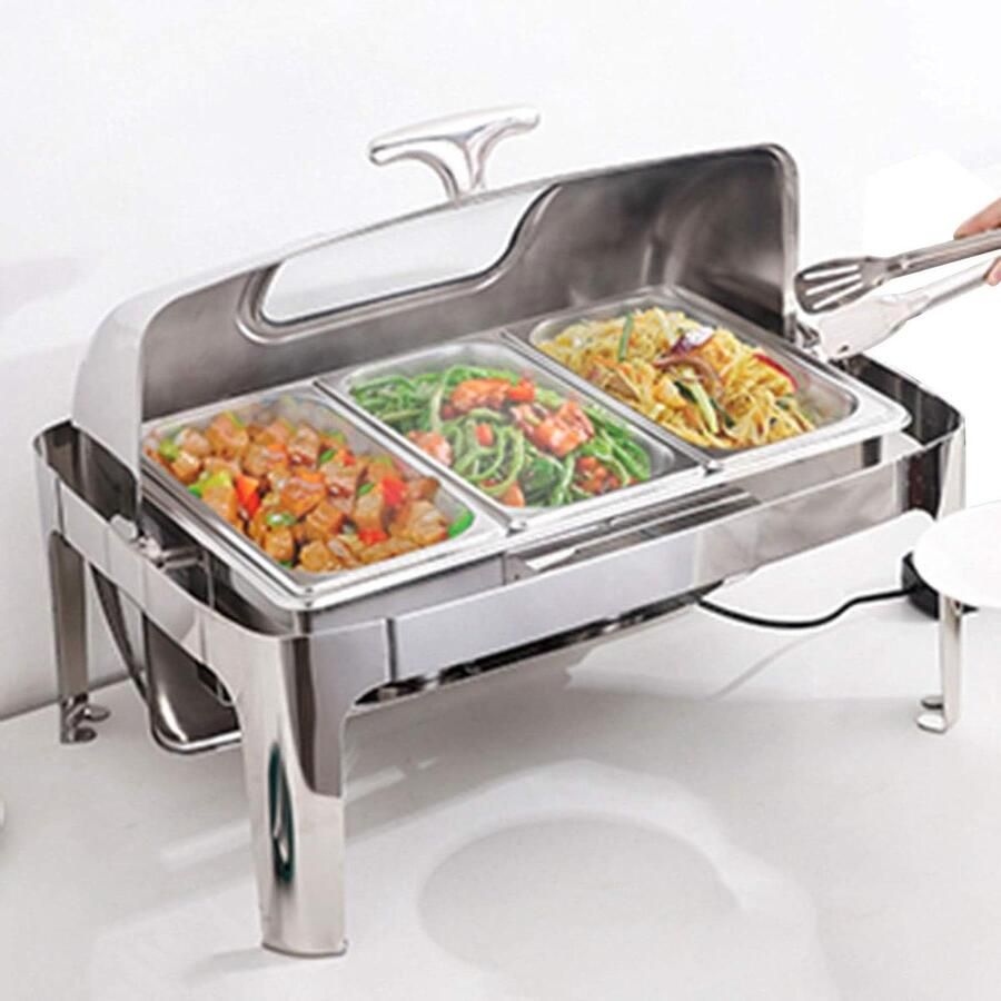 Voedselwarmer Buffetset Schaalverwarmer Gastronorm Eten Warm Houden Dubbele Verwarmingsmethode 13L Zilver