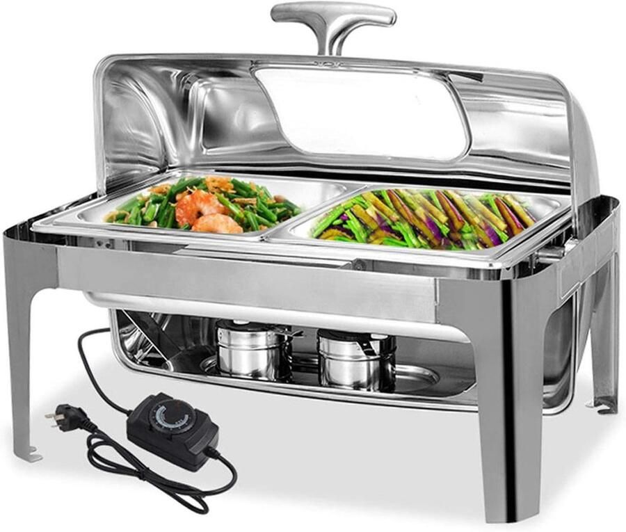 Voedselwarmer Chafing Dish Buffetwarmer Serveerschaal Feesten Buffet 9 Liter Capaciteit 64x43x45 cm Zilver