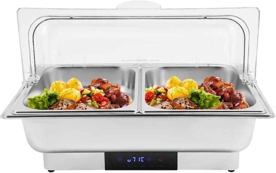 Voedselwarmer Elektrisch Buffetwarmer RVS Buffetten Warm Houden Twee Vakken Inclusief 9 Liter Capaciteit Zilverkleurig