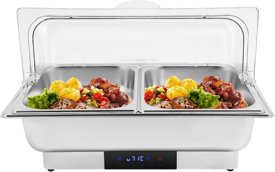 Voedselwarmer Elektrisch Buffetwarmer RVS Buffetten Warm Houden Twee Vakken Inclusief 9 Liter Capaciteit Zilverkleurig