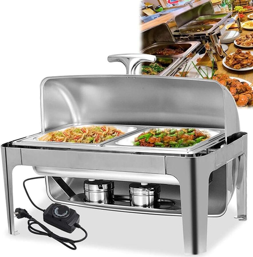 Voedselwarmer Roestvrij Staal Buffetwarmer Catering Eten Warm Houden Verstelbare Temperatuur 9L Capaciteit Zilverkleurig