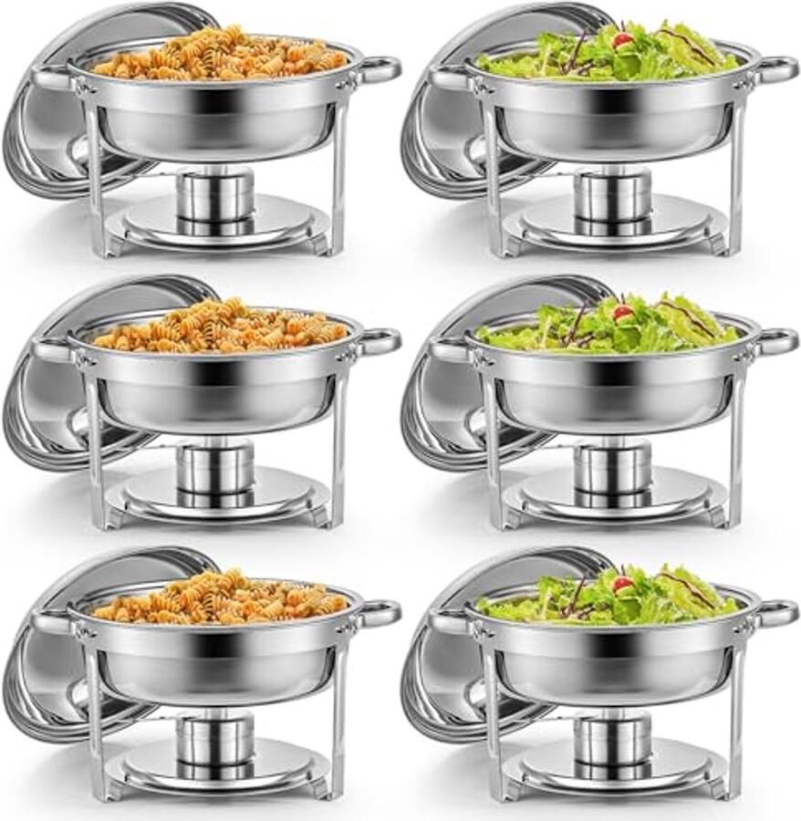 Voedselwarmer Set Buffet Pannen Feestelijk Serveren Stapelbaar Ontwerp 6 Stuks 5 Liter Zilver