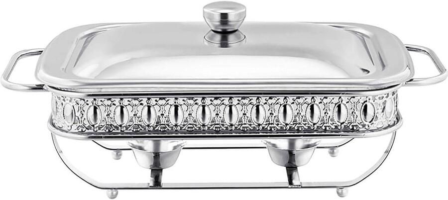 Voedselwarmer Set Buffet Server Eten Warm Houden Gehard Glas Deksel 2 Liter Capaciteit Zilver