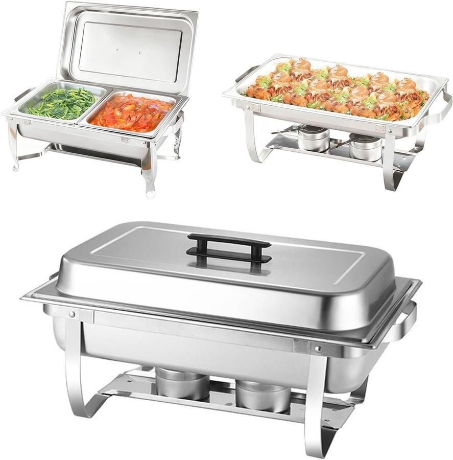 Voedselwarmer Set Buffet Server Feestelijke Gelegenheden Ruim 9 Liter Inhoud 56x33x23 cm Zilver