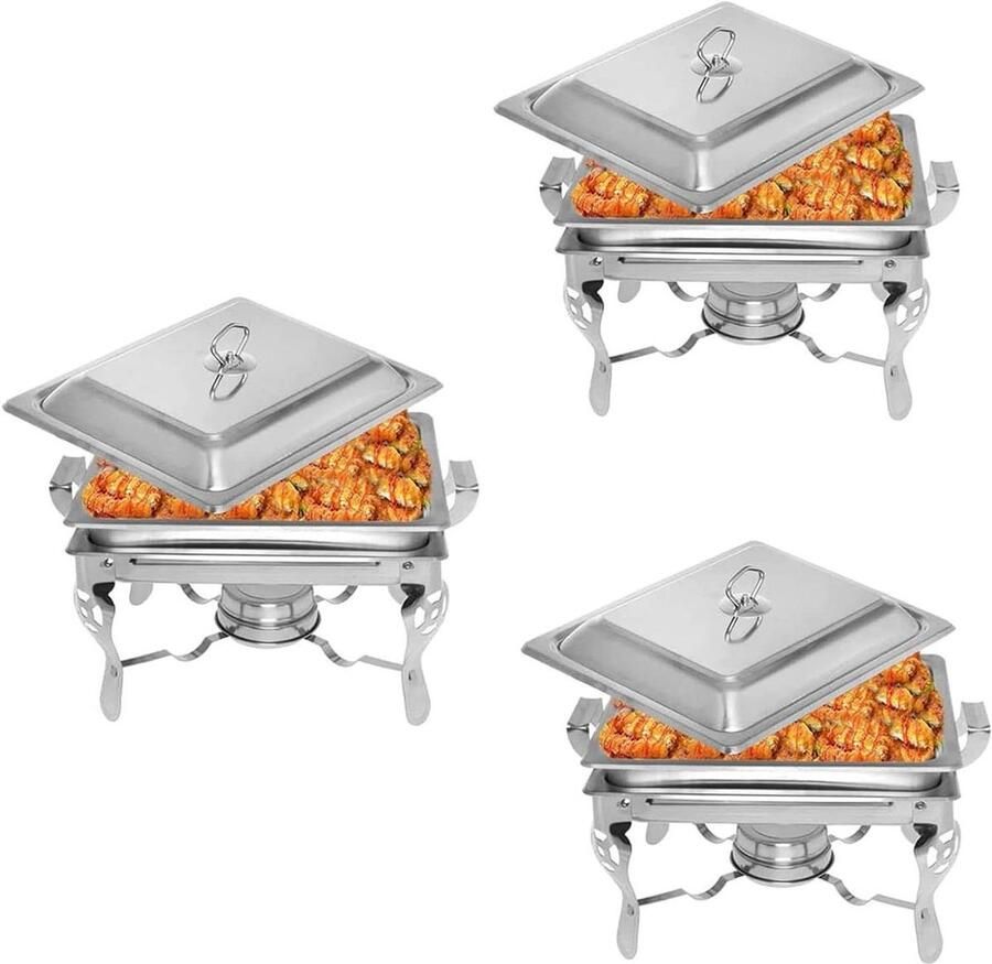 Voedselwarmer Set Buffet Server Gerechten Warm Houden Roestvrij Staal 4.5L Capaciteit Zilver