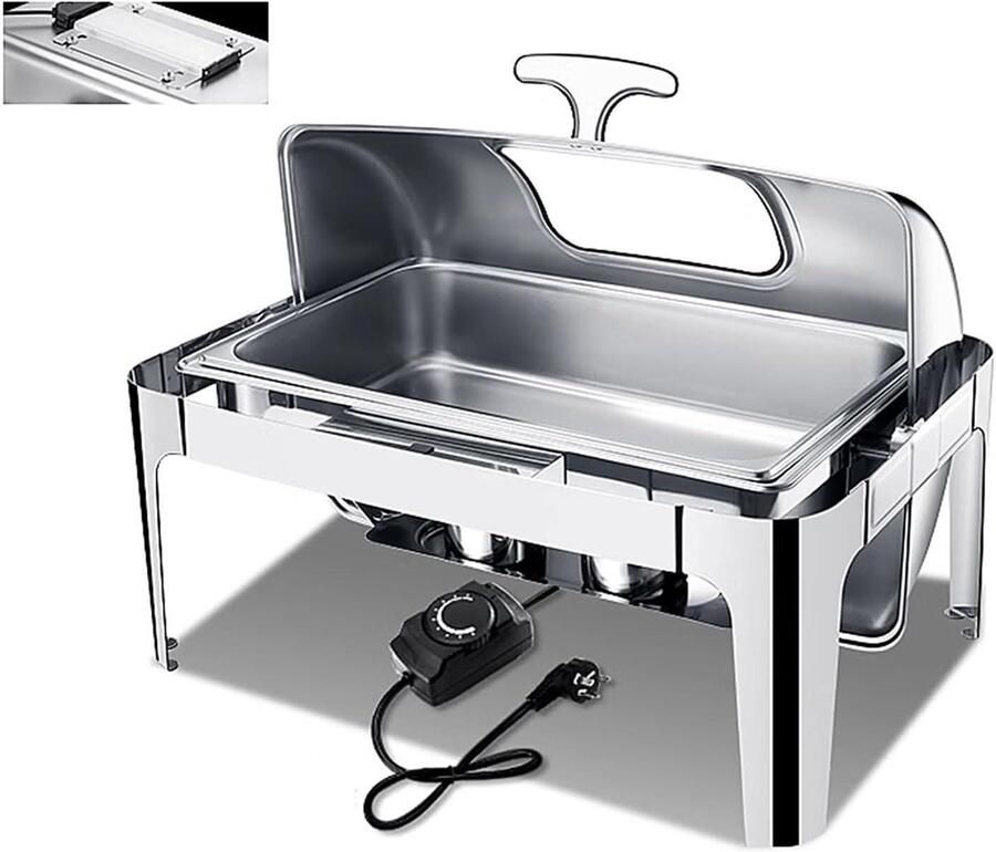 Voedselwarmer Set Buffet Verwarmer Eten Warm Houden Zichtbaar Deksel 135 Liter Zilverkleurig