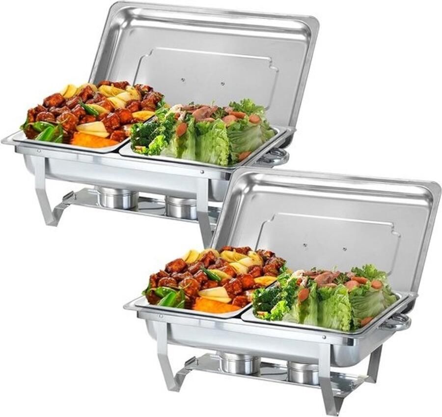 Voedselwarmer Set Buffet warmer Bain Marie Feesten organiseren Roestvrij staal constructie 9 liter capaciteit Zilver