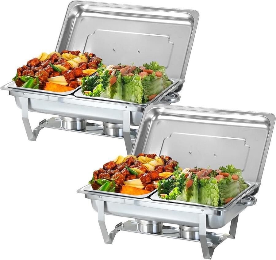 Voedselwarmer Set Buffet warmer Bain Marie Feesten organiseren Roestvrij staal constructie 9 liter capaciteit Zilver