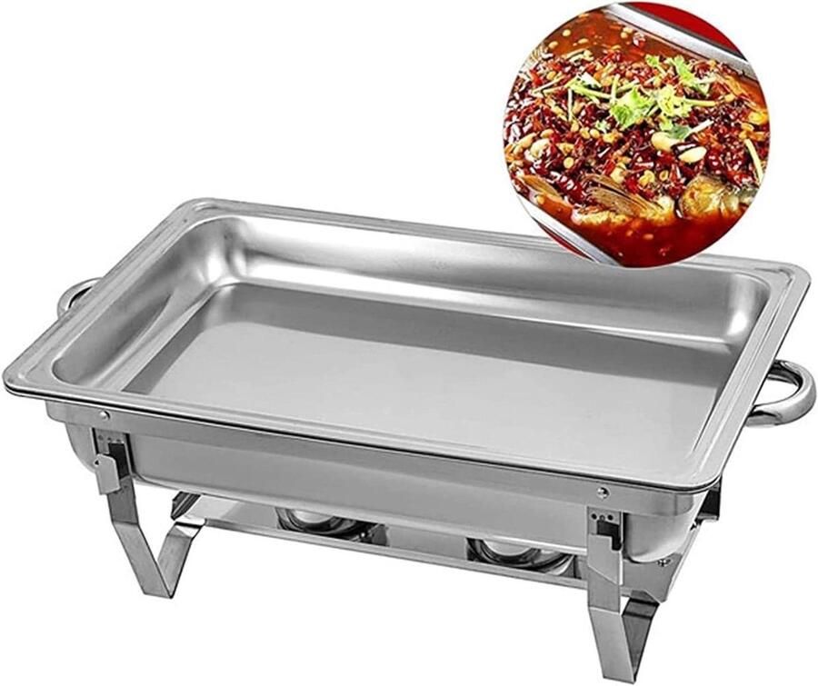 Voedselwarmer Set Buffet Warmer Feestelijk Serveren Duurzaam Roestvrij Staal 9L Capaciteit Zilver