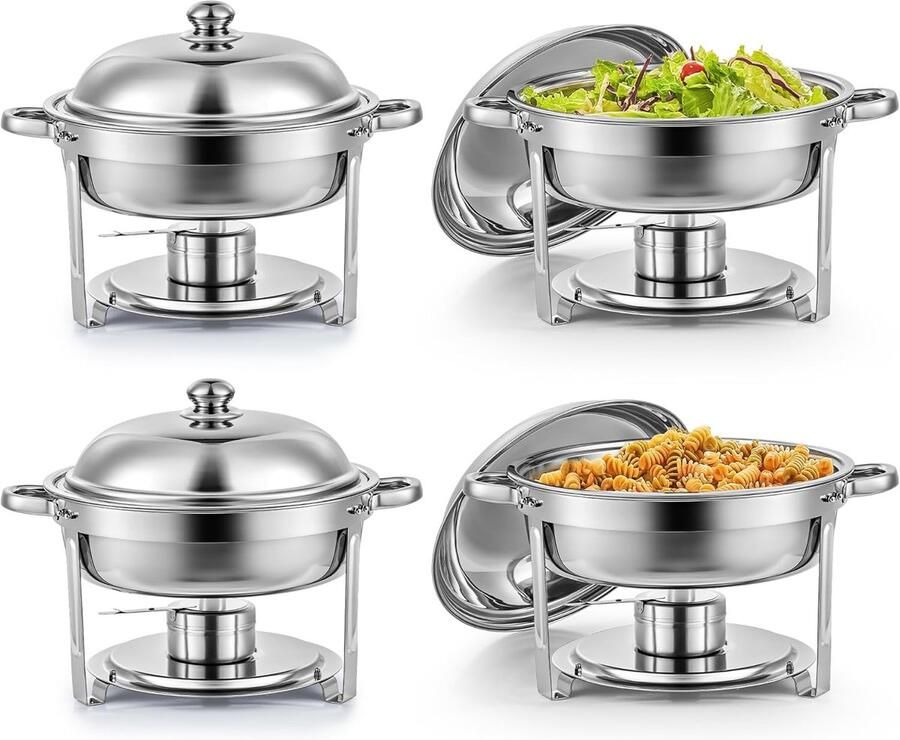 Voedselwarmer Set Buffet Warmers Grote Groepen Voeden Stapelbaar Ontwerp 4x 5 Liter Zilver