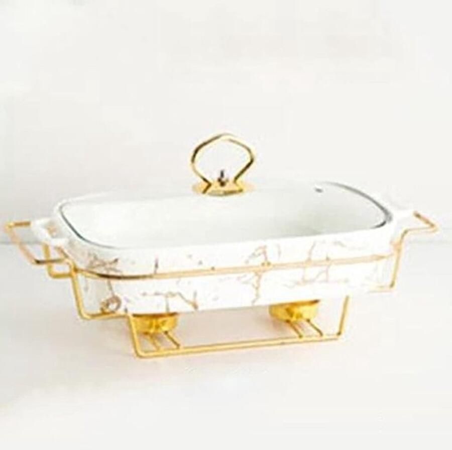 Voedselwarmer Set Buffet Warmhoudbak Feestelijk Serveren Keramische Afwerking 1.75 Liter Marmerlook