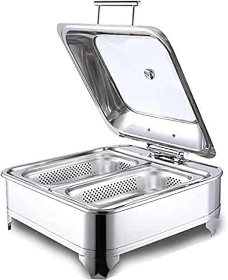 Voedselwarmer Set Chafing Dish Buffet Serveren Zichtbare Deksel 6 Liter Capaciteit Zilverkleurig