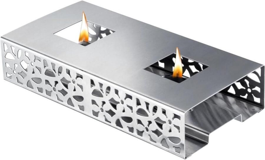 Voedselwarmer Warmhoudplaat Eten warm houden Met theelichtjes 24 x 12 cm Zilver