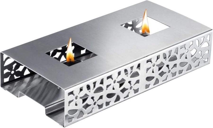 Voedselwarmer Warmhoudplaat Eten warm houden Met theelichtjes 24 x 12 cm Zilver