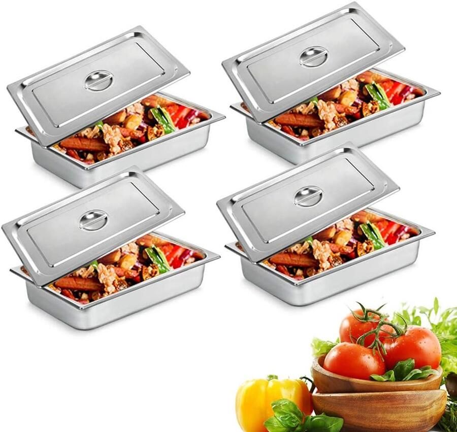 Voedselwarmers Set Buffet Pannen Catering en Feesten Duurzaam Roestvrij Staal 50x30x10cm Zilver