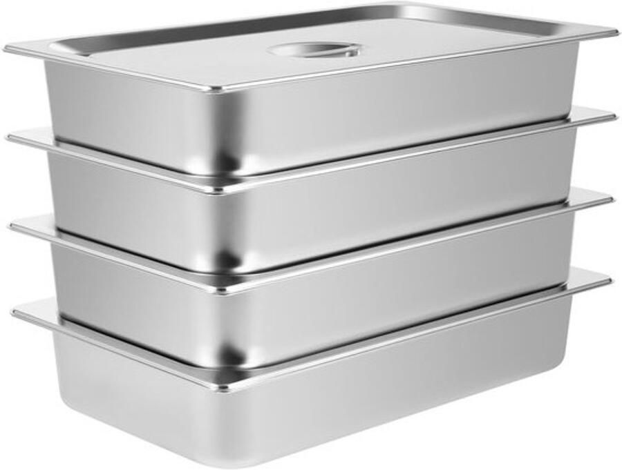 Voedselwarmers Set Buffet Pannen Warm Houden Roestvrij Staal 4 Stuks Zilver