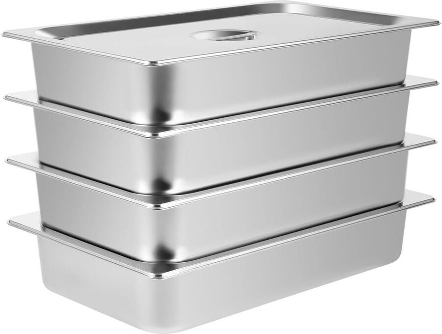 Voedselwarmers Set Buffet Pannen Warm Houden Roestvrij Staal 4 Stuks Zilver