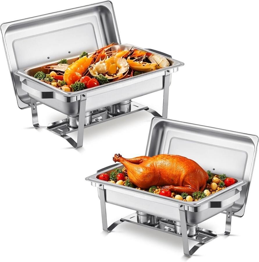 Voedselwarmers Set Buffet Warmhoudbak Feestelijke Catering Grote Capaciteit 75L 2 Stuks Zilver