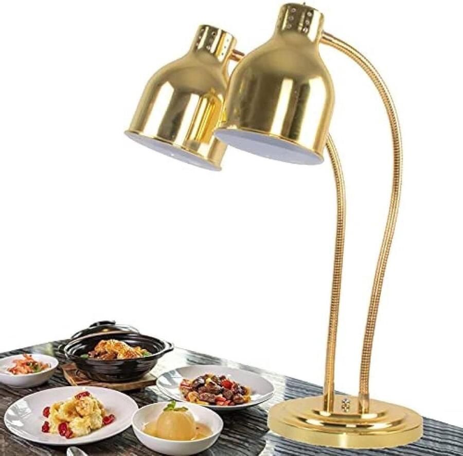 Voedselwarmers Warmhoudlamp Buffet Voedsel Warm Houden Gelijkmatige Warmteverdeling Dubbele Lampenkap Goud