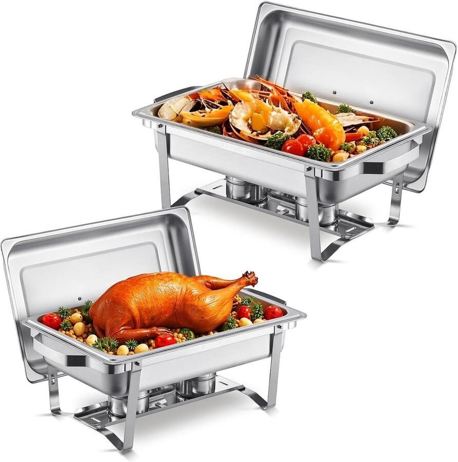 Voedselwarmerset Buffet Warmhoudbak chafing dish Eten serveren Roestvrij staal 75 Liter Zilver