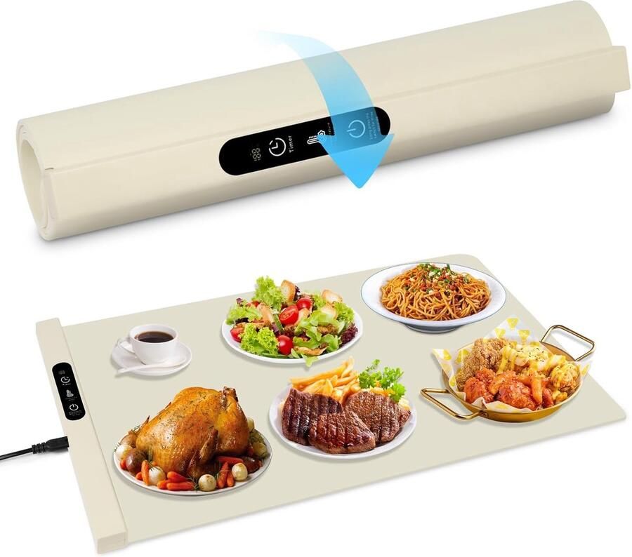 Sander Shop Voedselwarmhoudplaat siliconen voedselwarmer 6 temperatuur- en 6 timerinstellingen opvouwbare voedselwarmer