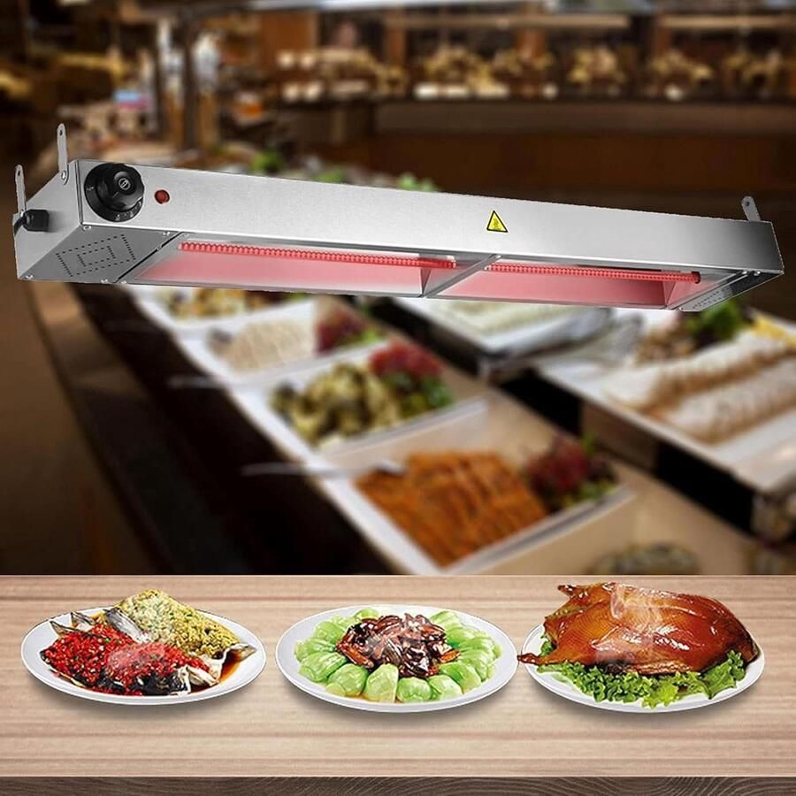 Voedselwarmtelamp Bordenwarmer Hangend Eten Warm Houden Roestvrij Staal 60x15x6.5CM Zilver