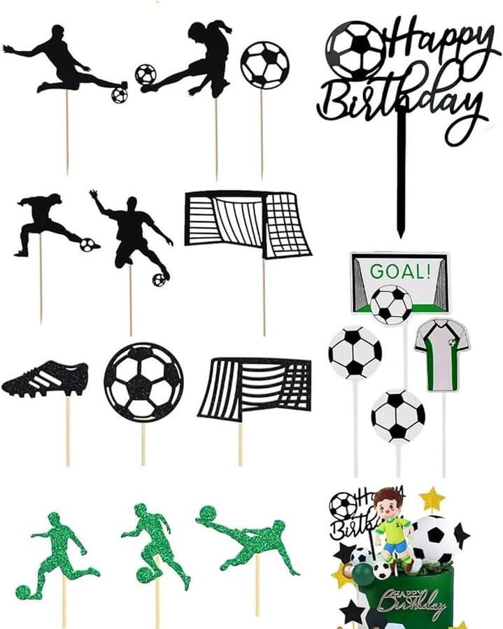 Voetbal taartdecoratie 18 stuks taarttoppers voetbal voor verjaardag kinderen jongen thema voetbal verjaardagstaart figuren F