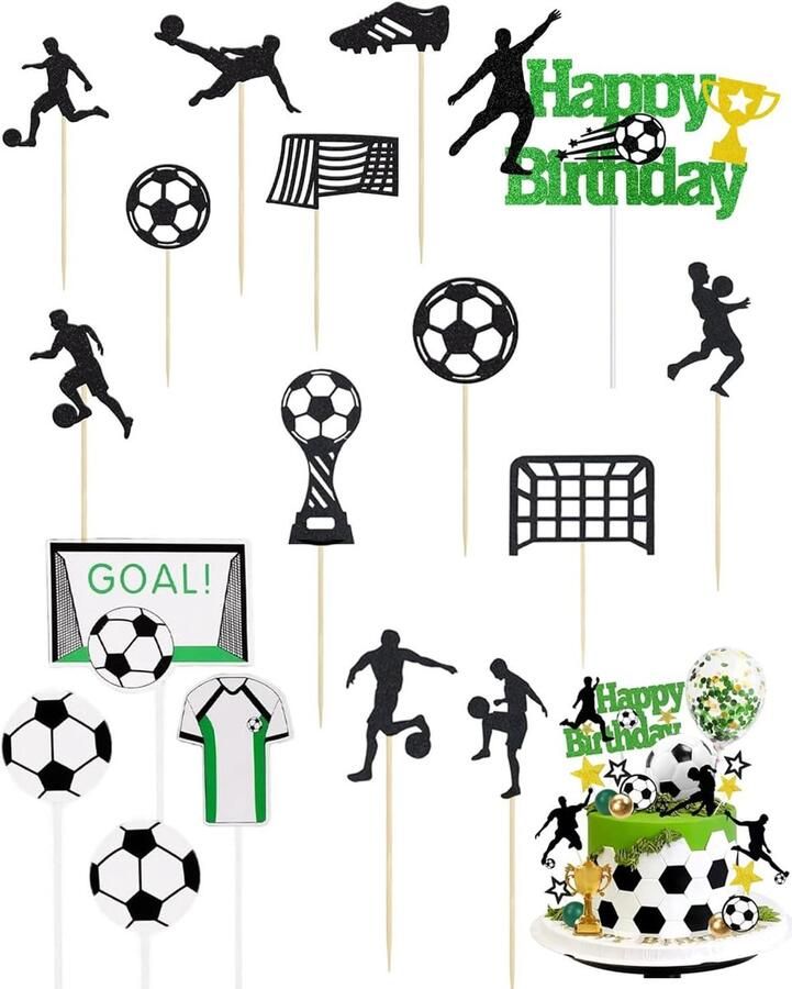 Voetbal taartdecoratie 18 stuks taarttoppers voetbal voor verjaardag kinderen jongen thema voetbal verjaardagstaart figuren K