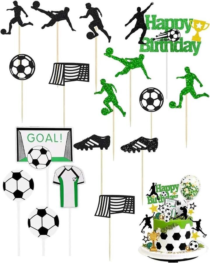 Voetbal taartdecoratie 19 stuks taarttoppers voetbal voor verjaardag kinderen jongen thema voetbal verjaardagstaart figuren