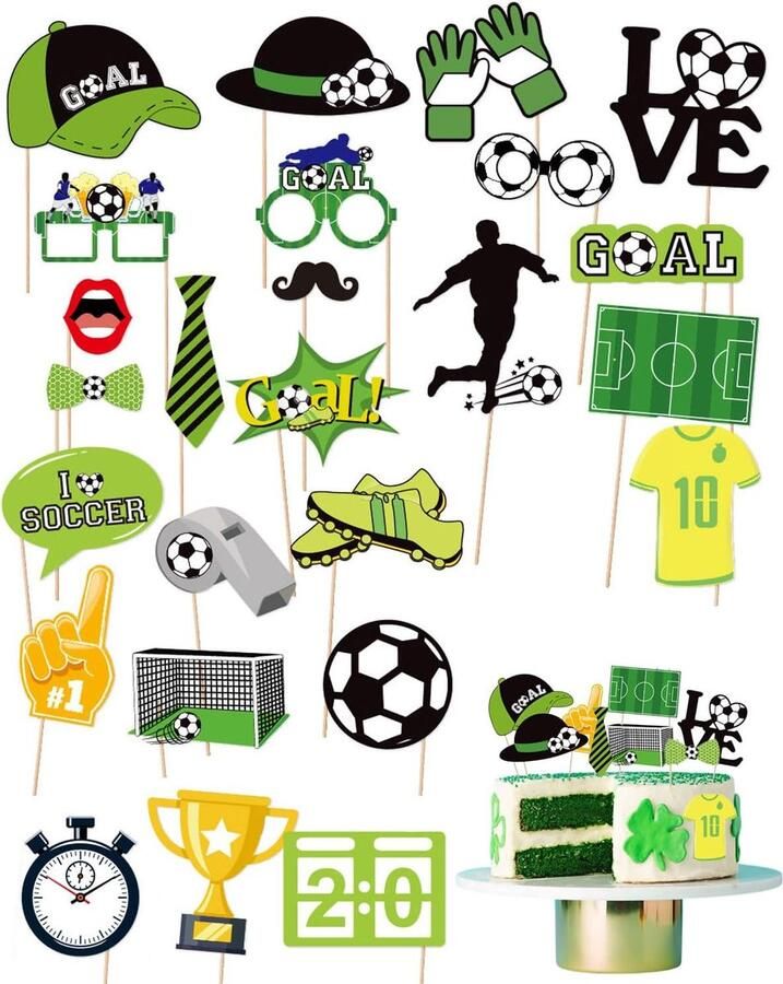 Taartdecoratie 25 stuks taarttoppers voetbal voor verjaardag kinderen jongen thema voetbal verjaardagstaart figuren