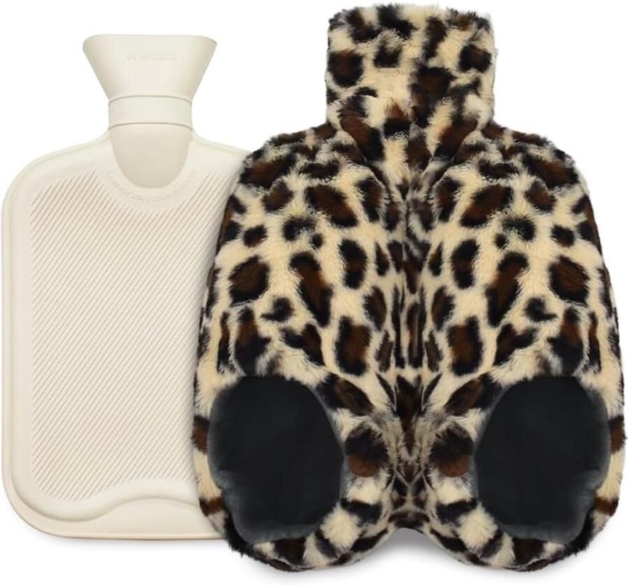 Voetenwarmer Warmwaterkruik Warme Pantoffels Voeten Opwarmen Zonder Stroom 2 Liter Inhoud Luipaardprint