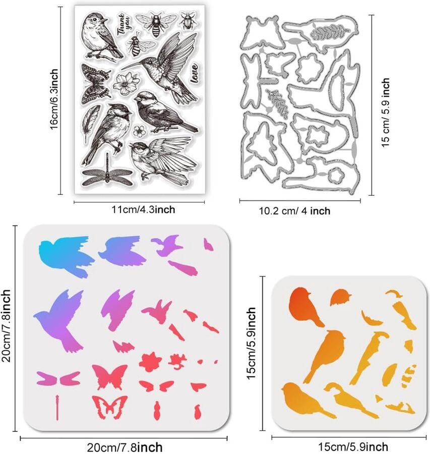 Vogel Clear Stempels Snijden Dies Vlinder PET Schilderen Stencils voor Kaarten Maken Gelaagdheid Insect Siliconen Stempel Metalen Veer Die Snijdt Dier PET Verf Stencils voor DIY Ambachten - Foto 2